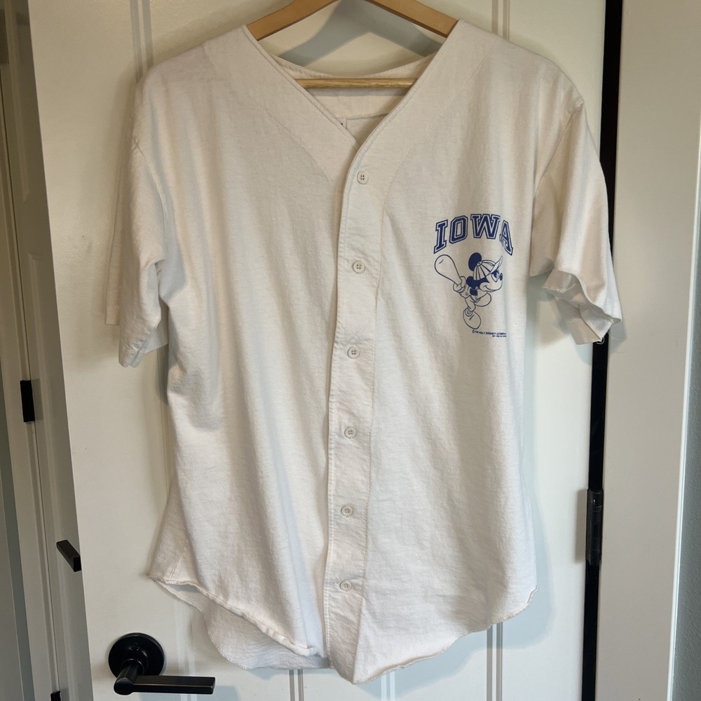 Mickey Mouse Jersey Womens‎ Large Velva Sheen Cream Baseball USA Made VTG 80s